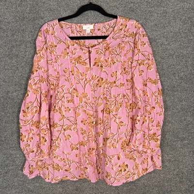 Camisa J.Jill Mujer 2X XXL Rosa Floral Manga Larga Campesina Top Boho Talla Grande Foto 1 de 4