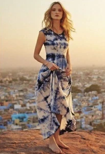 Anthropologie The Odells Skyscape blau Batik hoch niedrig Maxikleid Gr. Small - Bild 1 von 10