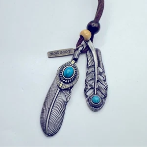 Boho Feather Necklace LOVE YOU tag Brown Bohemian Casual Western Jewelry - Picture 1 of 10