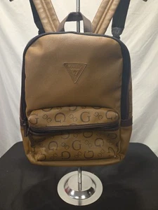 Guess Mens Backpack Bag Monogram Travel Adjustable Strap Zipper Brown - Picture 1 of 17
