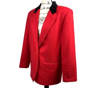 Vintage roter Wollblazer Gr. XL schwarz Samtkragen maßgeschneidert Reitsport schicke Jacke - Bild 1 von 15