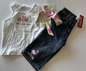 NWT Gymboree Girls Size 4 Flamingo Set Shirt Jeans and Headband Summer Outfit - Picture 1 of 13