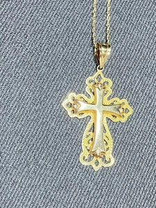 Collana con ciondolo croce religiosa JCM Jacmel Mauritius ORO 14K - Foto 1 di 8