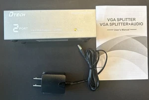 DTECH 2 Way Powered VGA Splitter Amplifier Box 1080p Video +Audio DDC2 port - Picture 1 of 9
