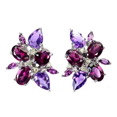 Pendientes de plata de ley 925 ovalados rodolita amatista peridoto piedras preciosas joyería Foto 1 de 4