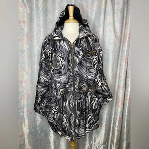 Vintage 80s/90s Black Gray Silver Silk Tiger Animal Print Jacket Women's Small - Picture 1 of 3