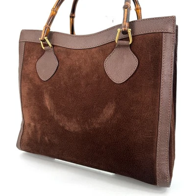 Gucci Hand Bag Diana Bamboo Brown Suede Leather Authentic 242T0239 - Image 1 of 4
