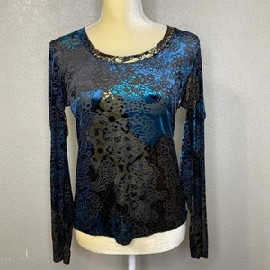 Top donna Chico’s velluto burnout fata grunge manica lunga taglia S stravagante - Foto 1 di 18