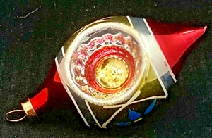 VTG blown glass xmas ornament Teardrop Indent red/gold/blue - AS IS - Foto 1 di 8