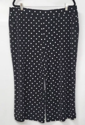 Denim & Company Wide Leg Crop Capri Pants Women's Size XL Black White Polka Dots - Image 1 of 4