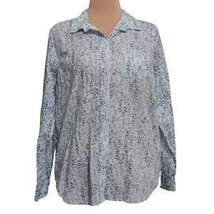 Old Navy L blau Blumen Knopfleiste klassisches Hemd 100% Baumwolle Cottagecore Preppy - Bild 1 von 7