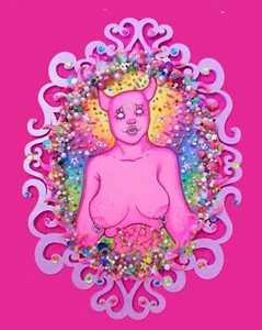 Handgefertigte niedrige Stirn rosa Dämon Horror gemischte Medien Perlen skurrile Kunst - Bild 1 von 1