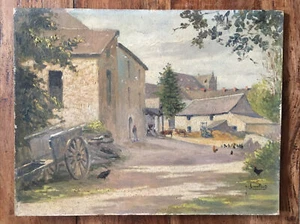 Georges Éveillard (1879-1965), «Ferme française animée» Huile sur carton signée - Picture 1 of 11