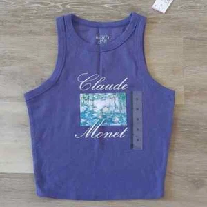 NWT Mighty Fine Women's Claude Monet Fitted Stretch Tank Top Blue Size M - Picture 1 of 5