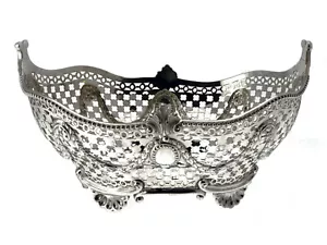 Pierced Oval Silver Bowl with Wavy Beaded Border - Picture 1 of 6