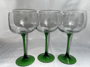 Vintage Verrerie D'Arques France Wine Green Stem Luminarc Monogram “S” Set Of 3 - Picture 1 of 9