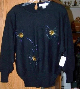 JANE ASHELY - WOMENS DRESSY BEADED SWEATER - BLACK - MEDIUM - NEW WITH TAGS - Picture 1 of 4