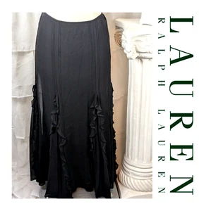 Lauren Ralph Lauren Vintage 90er schwarz 100 % Seide Rüschen Maxirock Größe 6 - Bild 1 von 7