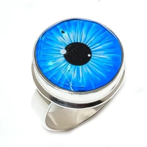 Blue Evil Eye Gemstone Handmade 925 Sterling Silver Jewelry Ring Size 9 i410 - Picture 1 of 3
