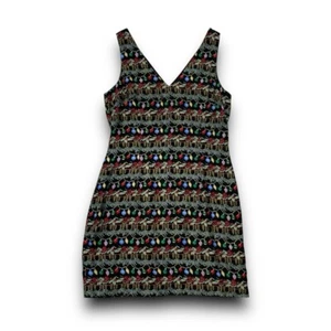 Vintage Nicole Miller Christmas lights Print Silk Dress Size 10 Petite - Picture 1 of 8