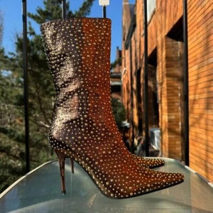 Nuevo Jeffrey Campbell Botas Icónicas Zapatos Dorado Bronce Tachonado Tacón Fino Talla 10 - Imagen 1 de 11
