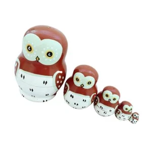 5PCS Hand Painted Owl Animal Wooden Russian Nesting Dolls - Picture 1 of 6