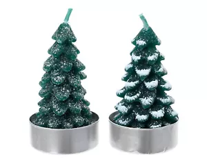 4 Teelichter Kerzen Paraffin 7cm Tannenbaum Form Tischkerzen Adventskerzen Grün - Bild 1 von 1