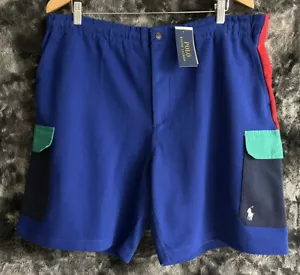 Polo Ralph Lauren Double Knit Cargo Shorts Blue Red Green NWT XXL 2XL Drawstring - Picture 1 of 5