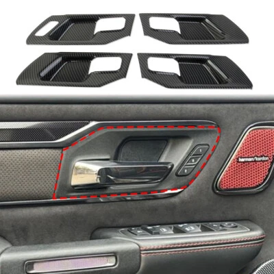 Cubierta de parche de manija de puerta interior estilo fibra de carbono apta para Ram 1500 2019+ Foto 1 de 4
