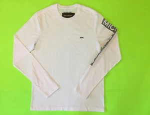 MICHAEL KORS Men’s Long Sleeve T-Shirt Size SMALL White w/Black 100% Cotton - Picture 1 of 12