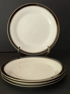 NORITAKE CHINA IVORY AND EBONY SALAD PLATES 7274 BLACK GOLD Set Of 4 - Picture 1 of 5