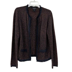 ANN TAYLOR Jacket Small Fringe Knit Open Front Blazer Black Orange Cardigan J650 - Picture 1 of 4