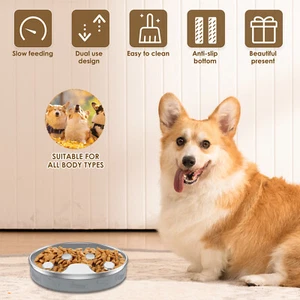 Dog Slow Feeder Bowl Stainless Steel Dog Slow Feeding Bowl Non Slip Pet teGmG - Picture 1 of 11