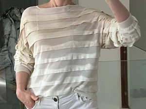 Nicole Farhi Women's Light Weight Pleated Jumper Semi-Sheer Ivory Beige Size S - Picture 1 of 14