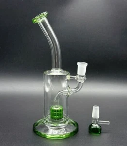 Green 8.5" Glass Bong Water Pipe Smoking Hookah Bubbler Filter Rigs W/14mm Bowl - Picture 1 of 10
