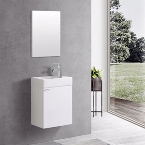 Weiß Waschplatz Waschbecken Schrank + Spiegel WC Gäste Toilette Badmöbel klein - Bild 1 von 3