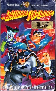 The BATMAN SUPERMAN MOVIE- They Clean up the Whole Planet Clamshell VHS Good - Foto 1 di 2