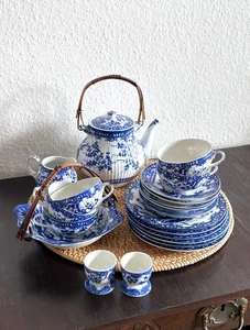 Japanisches Teeservice Nippon Tokusei Arita Porzellan 1950er Kirschblüte Blau - Bild 1 von 18
