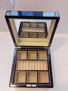 Vintage Wooden Jewellery Box With Lock Key And Left Out Shelf 8 X 8 In X 5 1/2 H - Picture 1 of 23