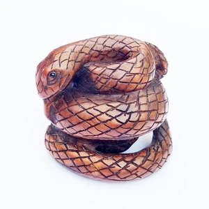 GX1387 - 20 Years Old 2" Hand Carved Boxwood Netsuke : Snake - Picture 1 of 11