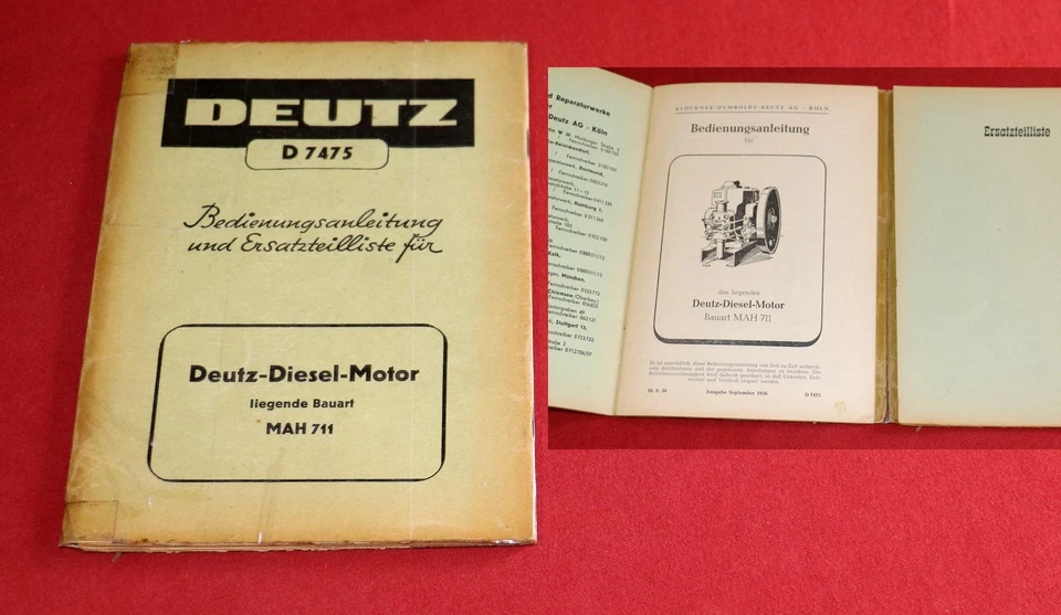 Betriebsanleitung + Ersatzteilliste DEUTZ MAH 711 , Diesel Motor liegend - Bild 1 von 1