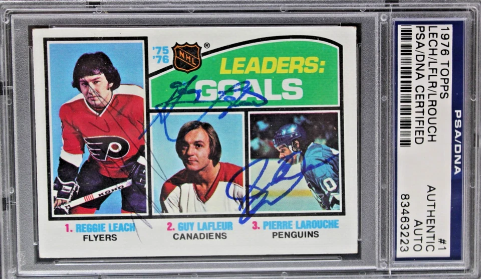 Leach LaFleur Larouche Signed Autograph 1976 Topps #1 Hockey Leaders Card PSA - Image 1 of 3