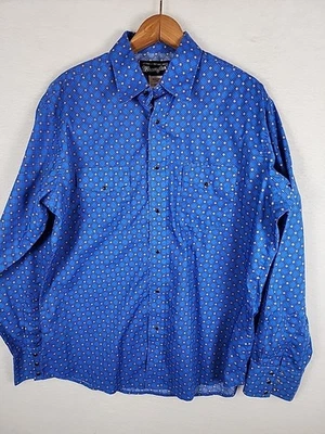 Wrangler Western Shirt Men's Long Sleeve Sz L Pearl Snap Jr Blue White Geometric - Image 1 of 4