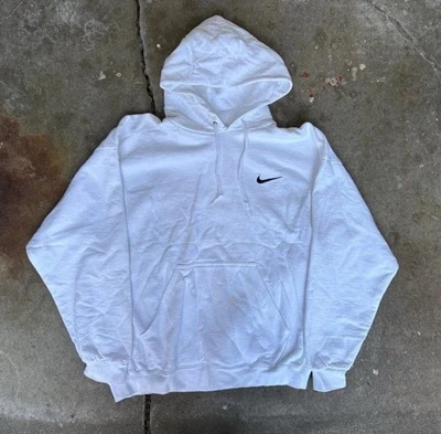 Sudadera con capucha vintage de los 90 Nike blanca bordada con logotipo Swoosh hecha en EE. UU. para hombre talla L Foto 1 de 4