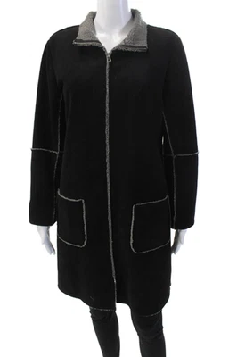 Chaqueta de terciopelo para mujer de gamuza forrada con textura cuello cremallera completa negra talla L Foto 1 de 4