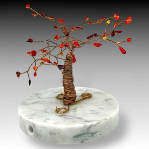 Amber Gemstone Wire Tree Sculpture on ITALIAN MARBLE Base, 5" Tall Handmade - Picture 1 of 7