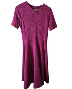 Zara Woman Fit & Flare Dress Textured Short Sleeve Magenta Size Medium - Picture 1 of 4
