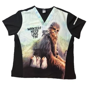 Y2K Star Wars Chewbacca Wookiee Scrub Top Unisex XL All Over Print Lucas Film - Picture 1 of 8