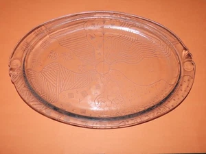 1945-50 PYREX ETCHED GLASS OVAL 13" PLATTER ABSTRACT DESIGN - Picture 1 of 4
