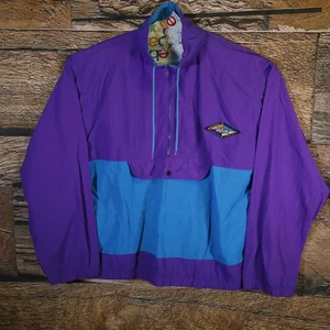 Vtg 80s Wilson Windbreaker Jacket Pullover Medium Purple Sport 1/4 Zip Parachute - Picture 1 of 5